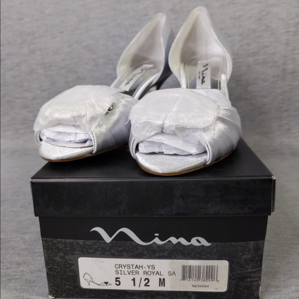 3x 👯♀️Host Pick⚡️ Nina NY Crystah Peep Toe Embellished Pump - Picture 8 of 15